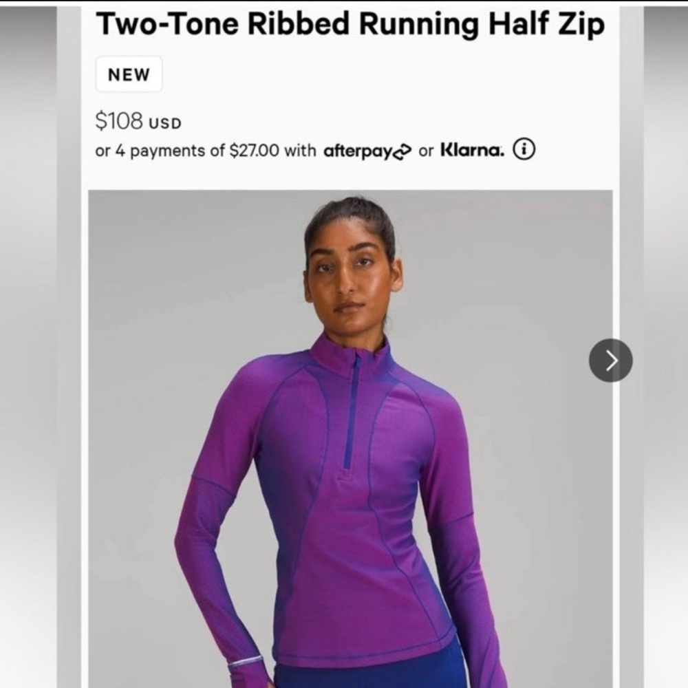 NWT Lululemon two toned ribbed running half-zip